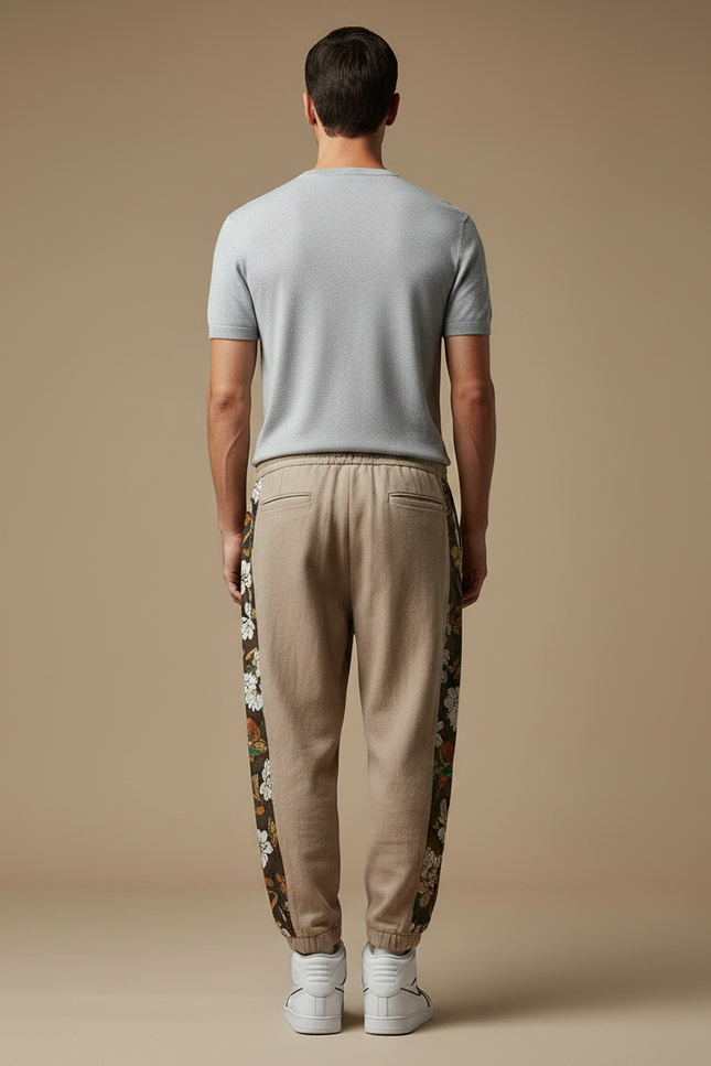 Pantalon Japonais Harem Beige Brodé Floral Ample - Molleton - vue 2