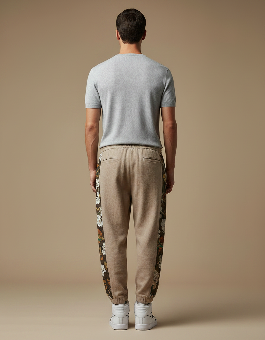 Pantalon Japonais Harem Beige Brodé Floral Ample - Molleton - vue 2