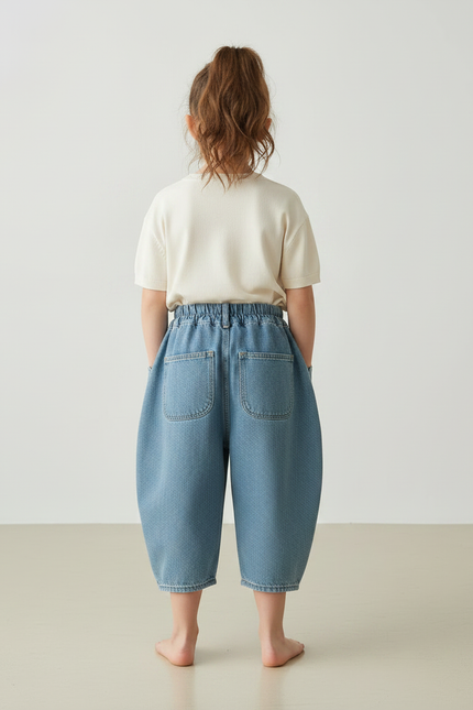 Pantalon Japonais Denim Ample Large Enfant Fille - Bleu Jean - vue 2