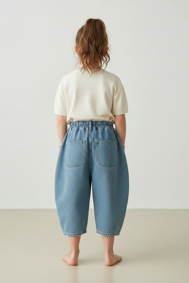 Pantalon Japonais Denim Ample Large Enfant Fille - Bleu Jean - vue 2