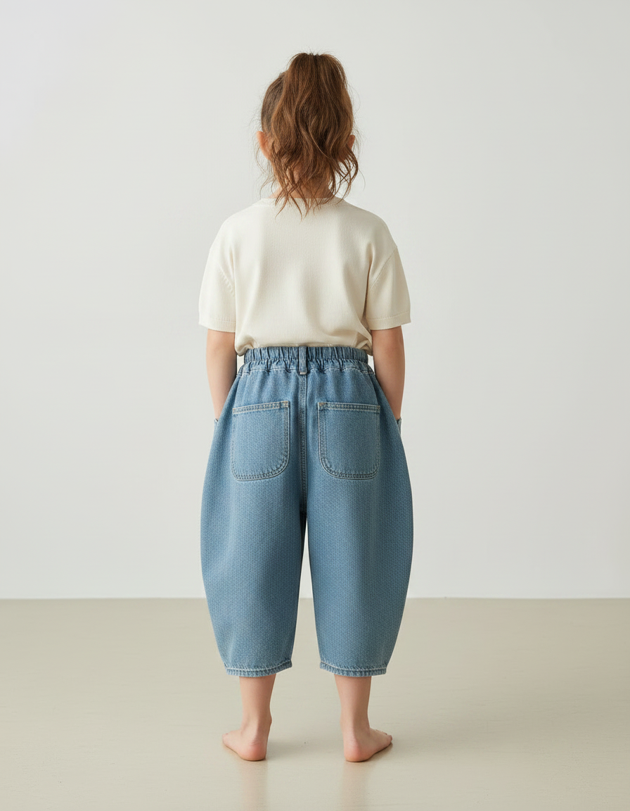 Pantalon Japonais Denim Ample Large Enfant Fille - Bleu Jean - vue 2