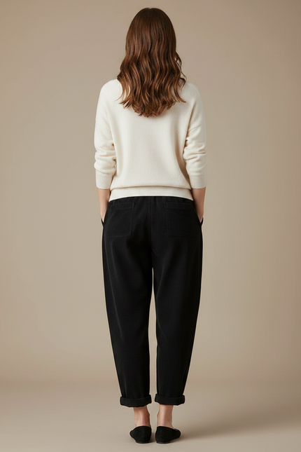 Pantalon Japonais Velours Côtelé Noir Ample Décontracté - Cordé - vue 2