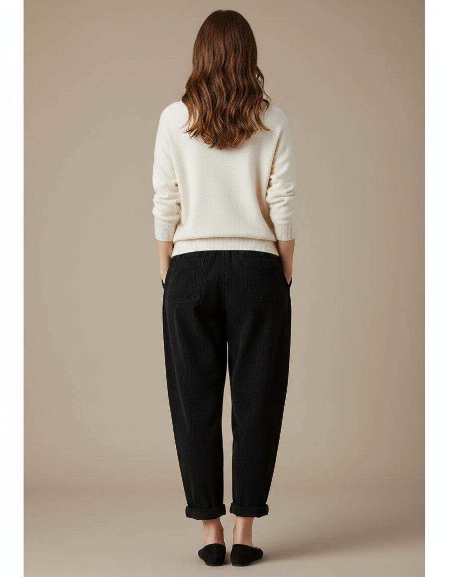 Pantalon Japonais Velours Côtelé Noir Ample Décontracté - Cordé - vue 2