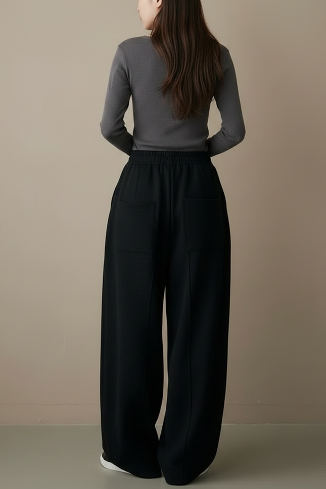 Pantalon Japonais Noir Ample Fluide Décontracté - Molleton - vue 2