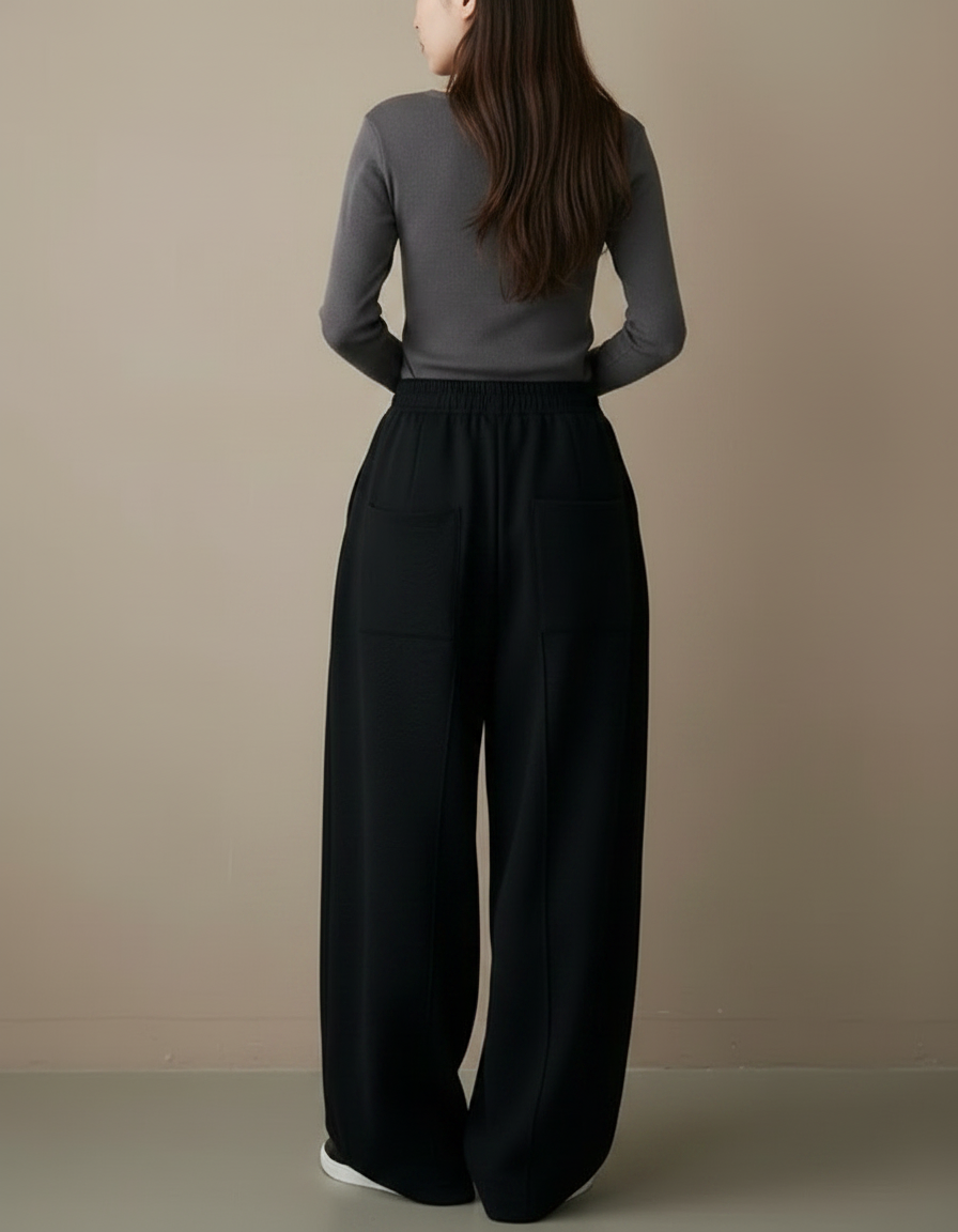 Pantalon Japonais Noir Ample Fluide Décontracté - Molleton - vue 2