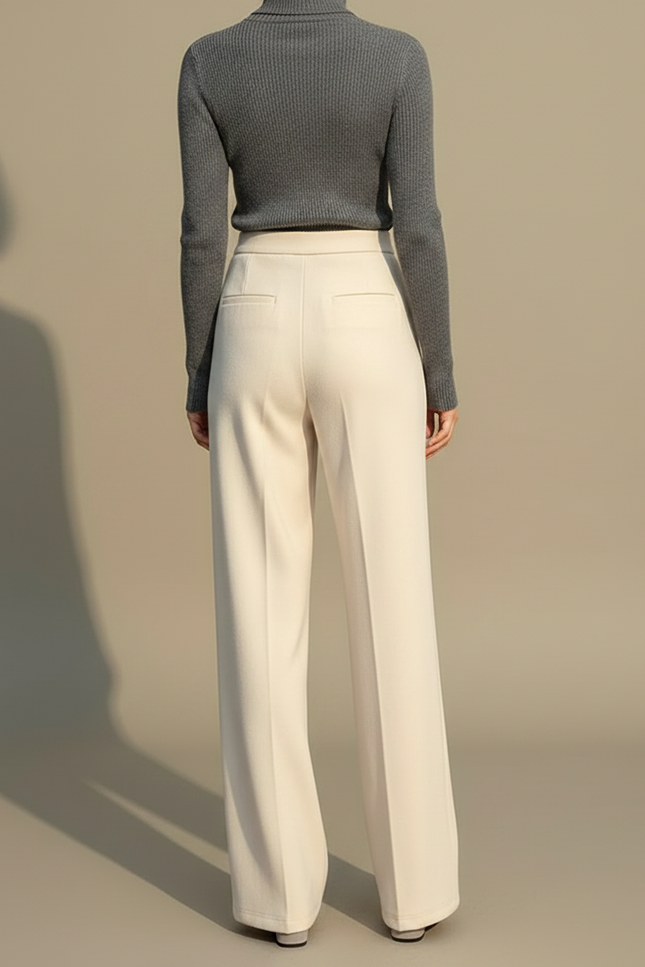Pantalon Japonais Crème Ample Droit Élégant Doux - Beige Maille - vue 2