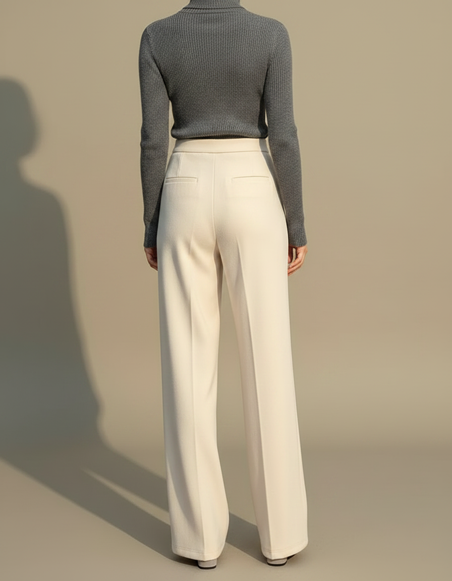 Pantalon Japonais Crème Ample Droit Élégant Doux - Beige Maille - vue 2