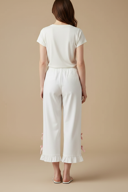 Pantalon Japonais Blanc Large Rubans Lapins Volants - Coton - vue 2