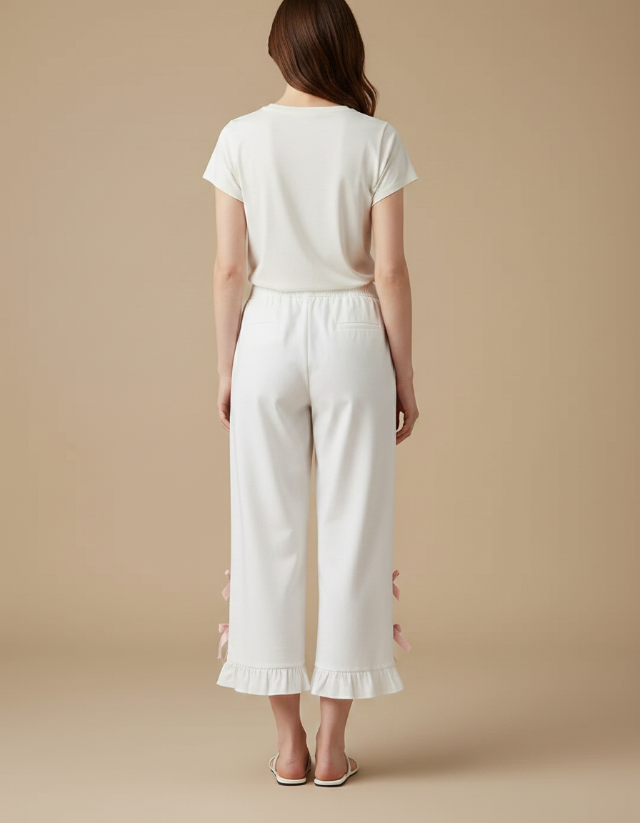 Pantalon Japonais Blanc Large Rubans Lapins Volants - Coton - vue 2
