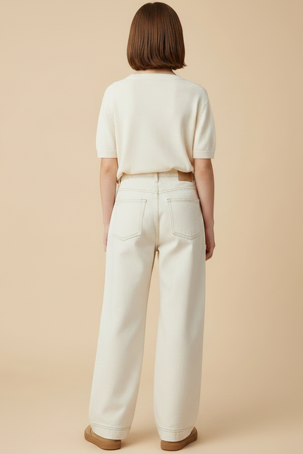 Pantalon Japonais Blanc Cassé Denim Ample Droit - Beige Jean - vue 2
