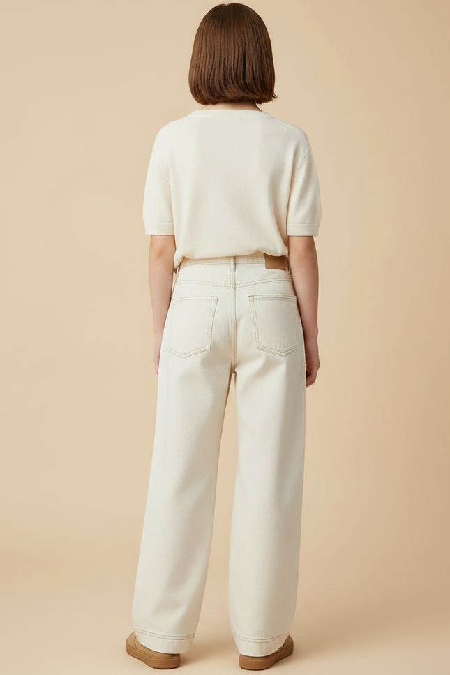 Pantalon Japonais Blanc Cassé Denim Ample Droit - Beige Jean - vue 2