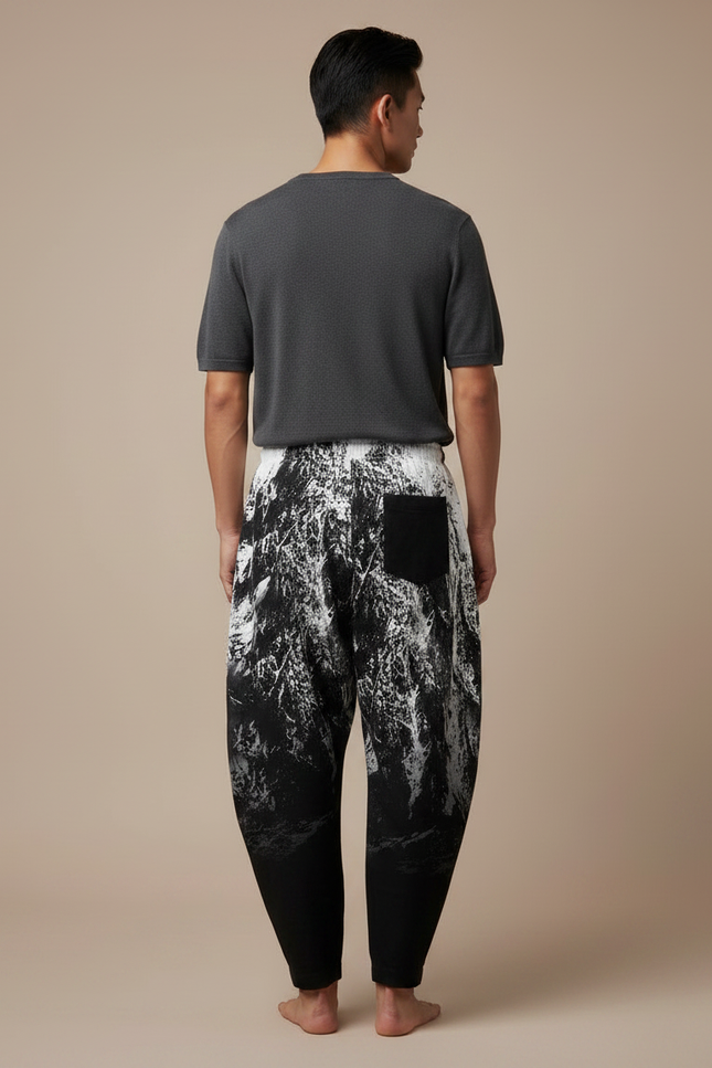 Pantalon Japonais Noir Blanc Ample Imprimé Harem Homme - Viscose - vue 2