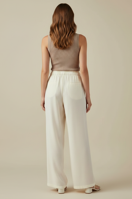 Pantalon Japonais Crème Ample Fluide Décontracté - Beige Lin - vue 2