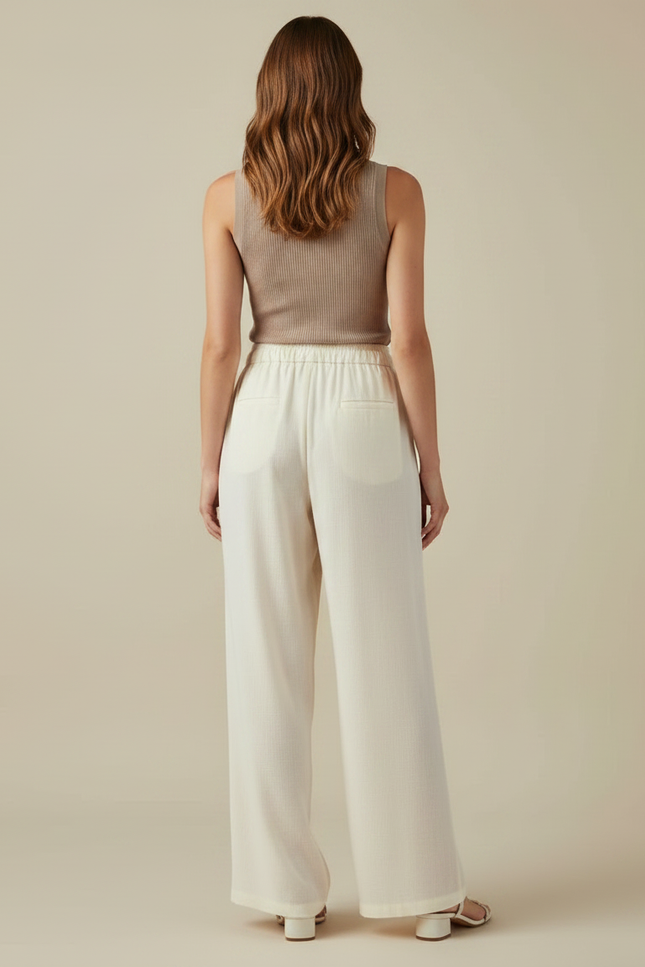 Pantalon Japonais Crème Ample Fluide Décontracté - Beige Lin - vue 2