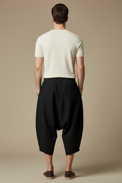 Pantalon Japonais Harem Noir Coton Ample Décontracté Homme - vue 2