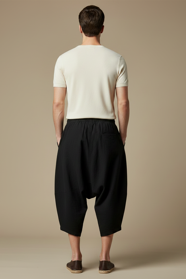 Pantalon Japonais Harem Noir Coton Ample Décontracté Homme - vue 2
