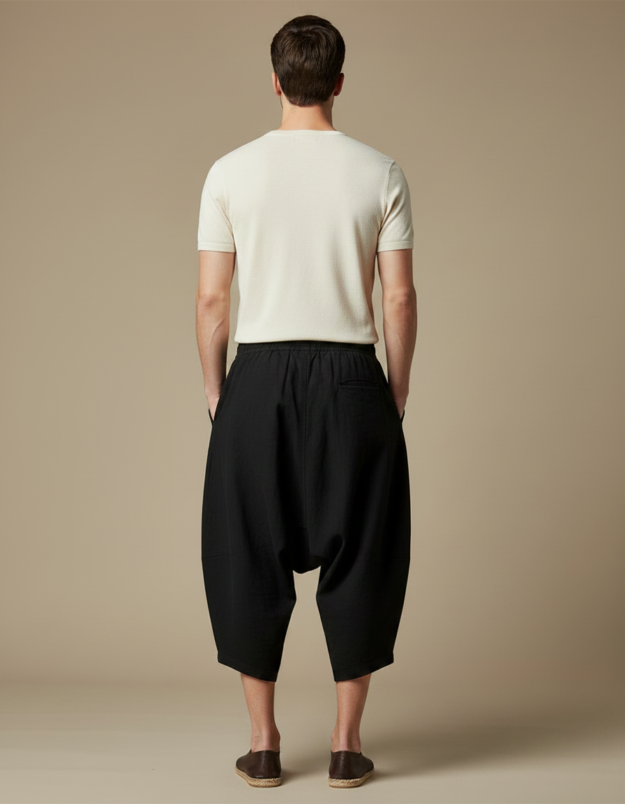 Pantalon Japonais Harem Noir Coton Ample Décontracté Homme - vue 2