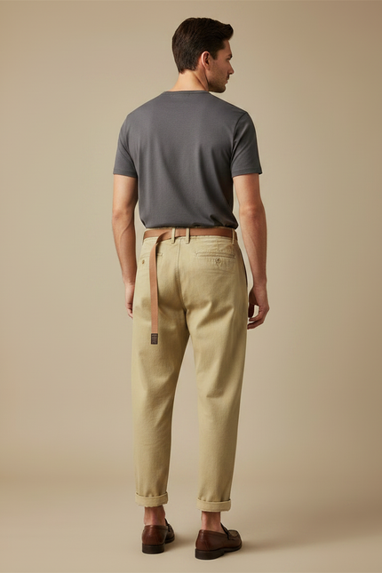 Pantalon Japonais Kaki Ample Coton Ceinturé Décontracté - vue 2
