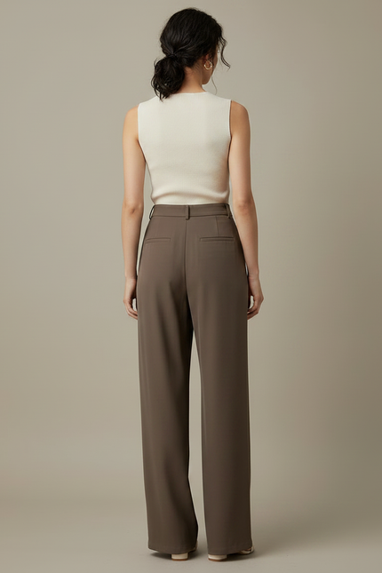 Pantalon Japonais Marron Fluide Ample Plissé Élégant - Polyester - vue 2