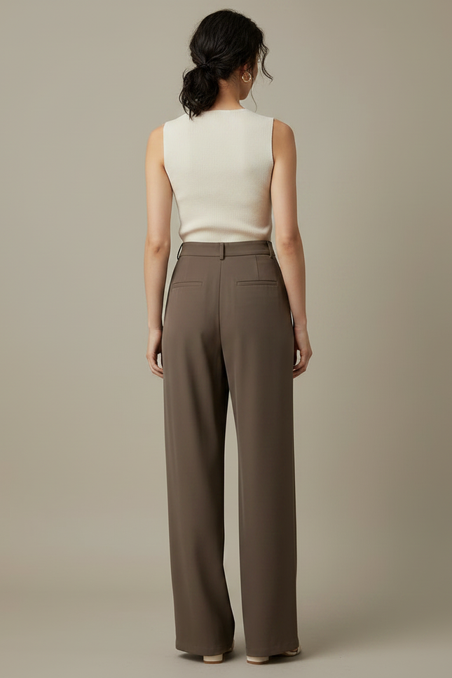 Pantalon Japonais Marron Fluide Ample Plissé Élégant - Polyester - vue 2