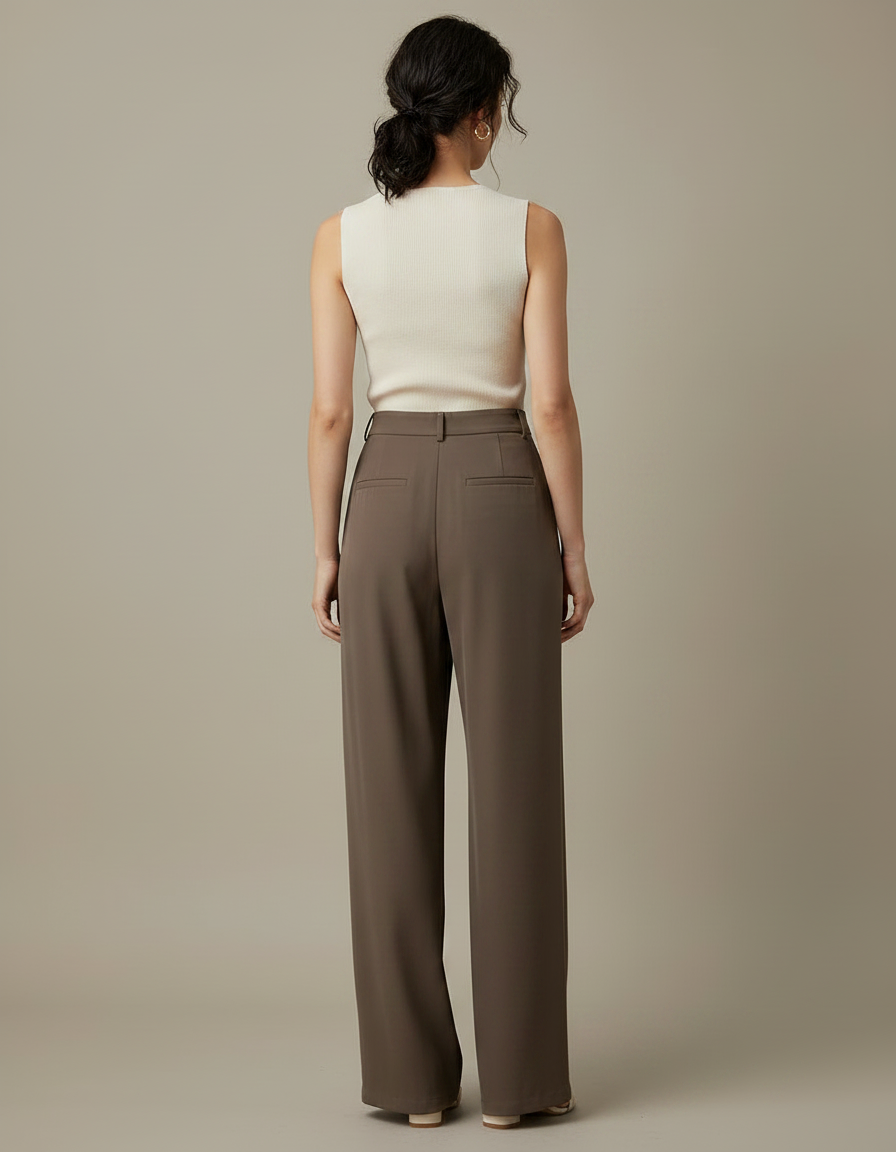 Pantalon Japonais Marron Fluide Ample Plissé Élégant - Polyester - vue 2