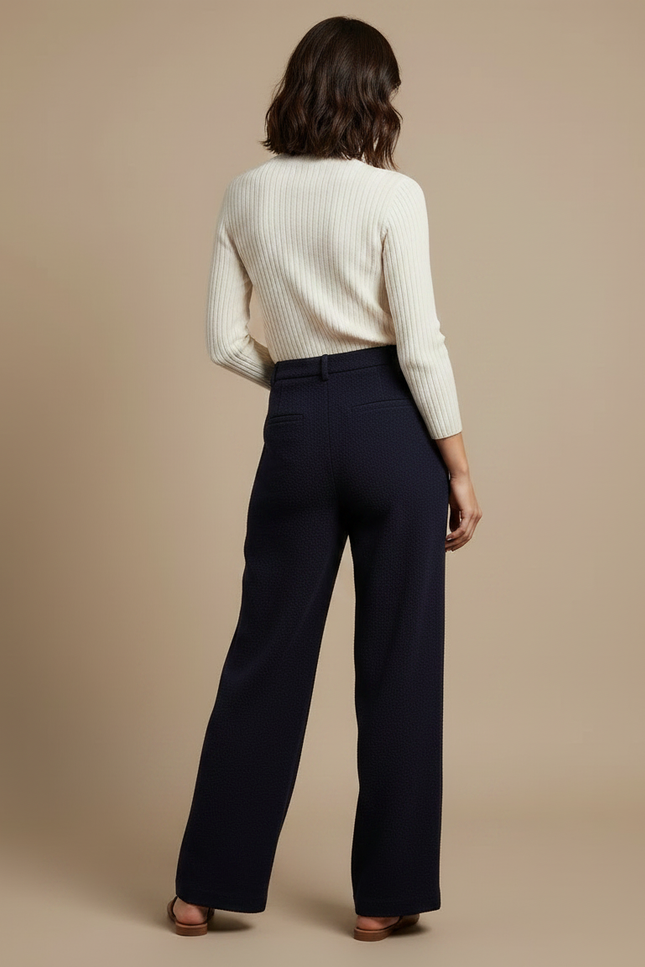 Pantalon Japonais Bleu Marine Plissé Ample Texturé Élégant - Laine - vue 2