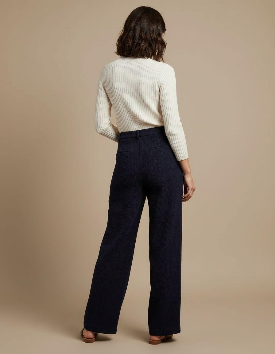 Pantalon Japonais Bleu Marine Plissé Ample Texturé Élégant - Laine - vue 2