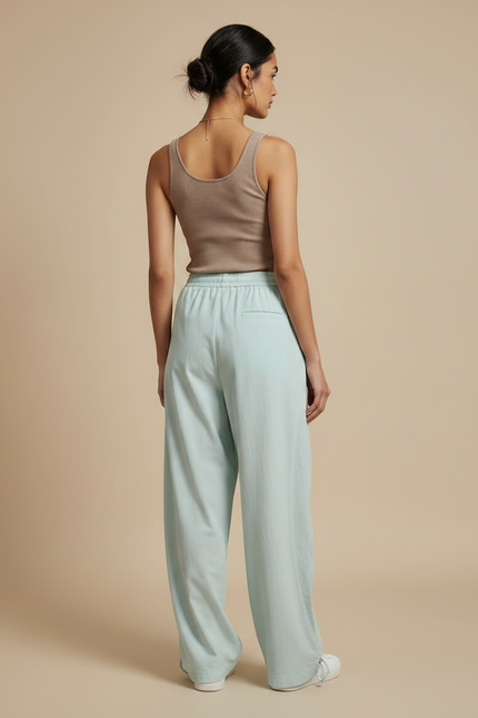 Pantalon Japonais Vert Ample Fluide Décontracté Coton - vue 2