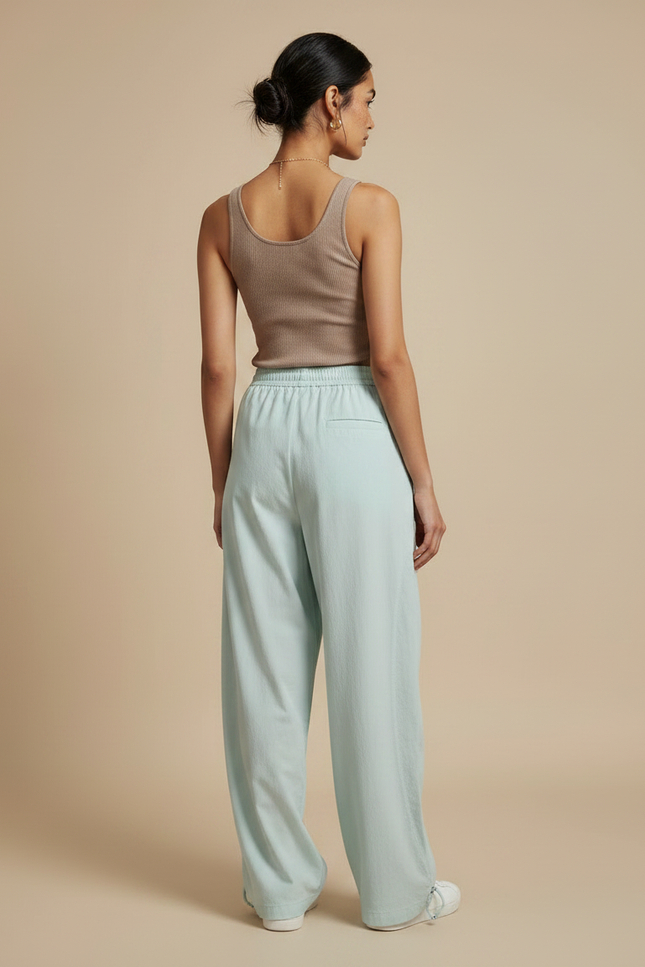 Pantalon Japonais Vert Ample Fluide Décontracté Coton - vue 2