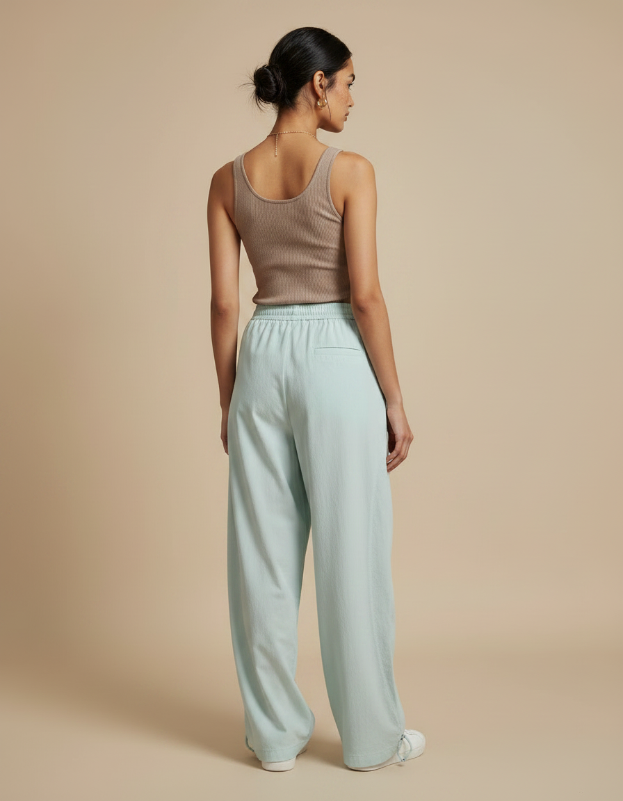Pantalon Japonais Vert Ample Fluide Décontracté Coton - vue 2