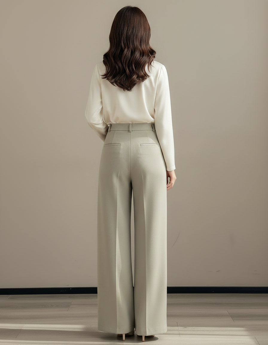 Pantalon Japonais Vert Ample Fluide Élégant Femme - Polyester - vue 2