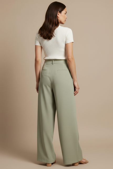 Pantalon Japonais Vert Ample Fluide Décontracté Femme - Polyester - vue 2