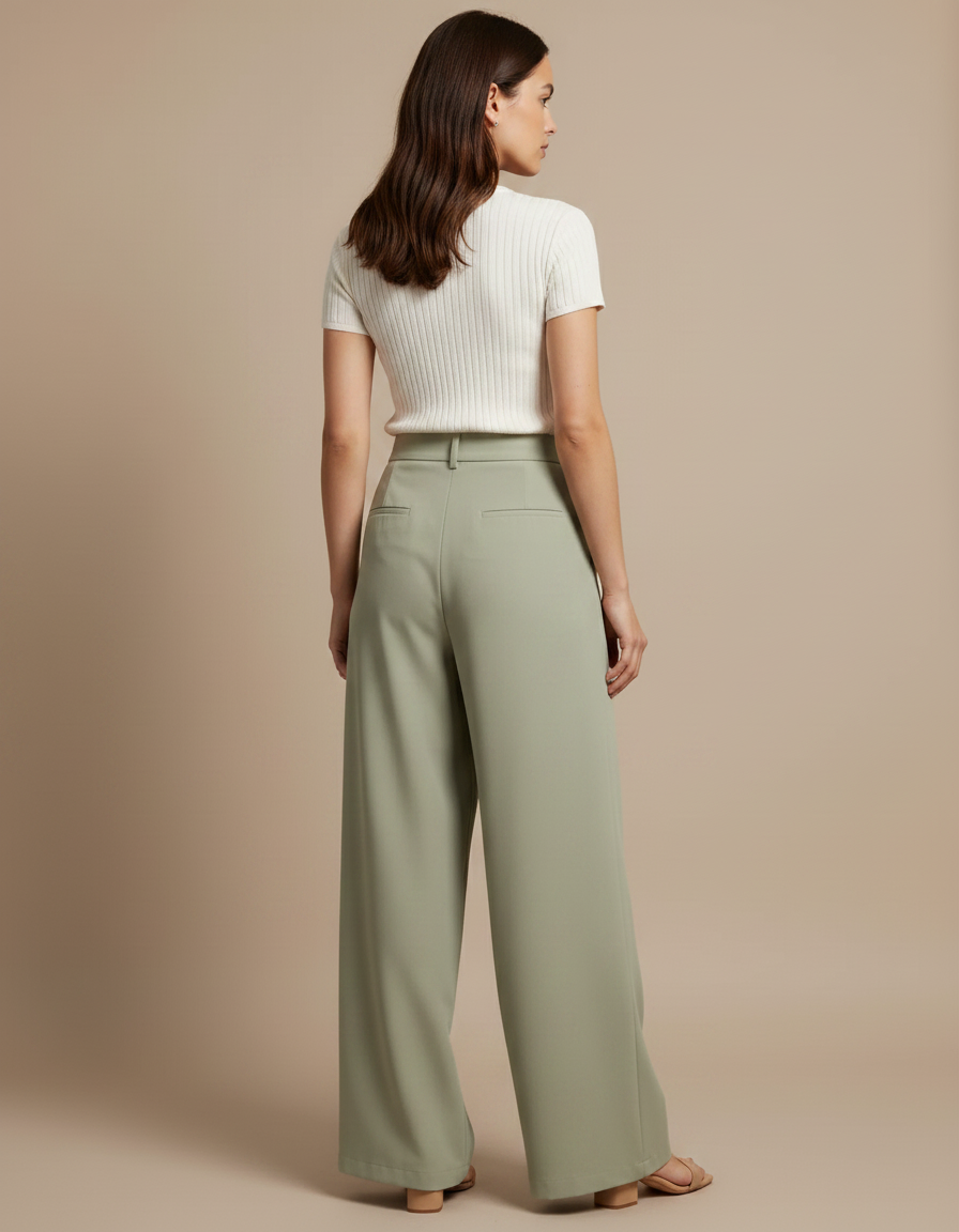 Pantalon Japonais Vert Ample Fluide Décontracté Femme - Polyester - vue 2