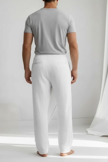 Pantalon Japonais Blanc Coton Lin Ample Décontracté - vue 2