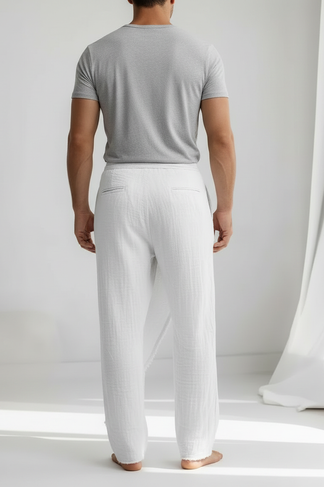Pantalon Japonais Blanc Coton Lin Ample Décontracté - vue 2
