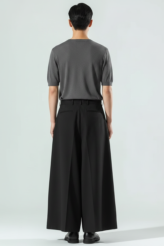Pantalon Japonais Noir Plissé Ample Élégant Moderne - Polyester - vue 2