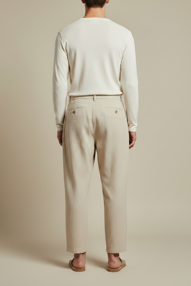 Pantalon Japonais Lin Plissé Beige Ample Décontracté Homme - vue 2