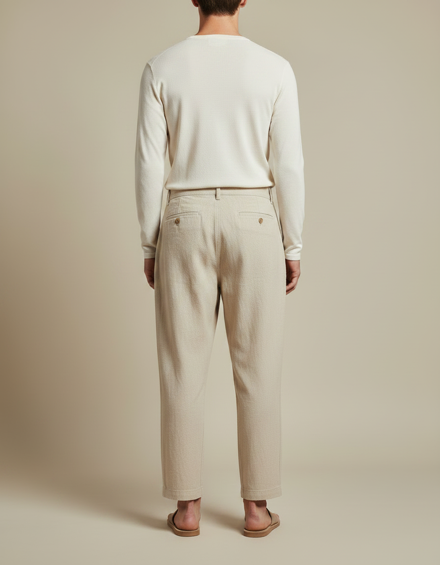 Pantalon Japonais Lin Plissé Beige Ample Décontracté Homme - vue 2