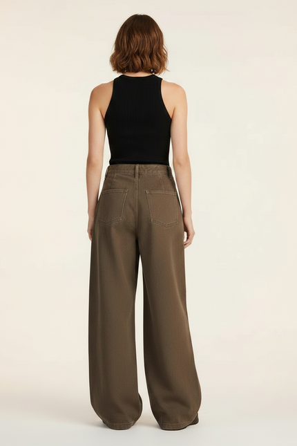 Pantalon Japonais Marron Ample Déstructuré Unisexe - Toile - vue 2