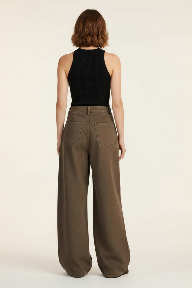 Pantalon Japonais Marron Ample Déstructuré Unisexe - Toile - vue 2