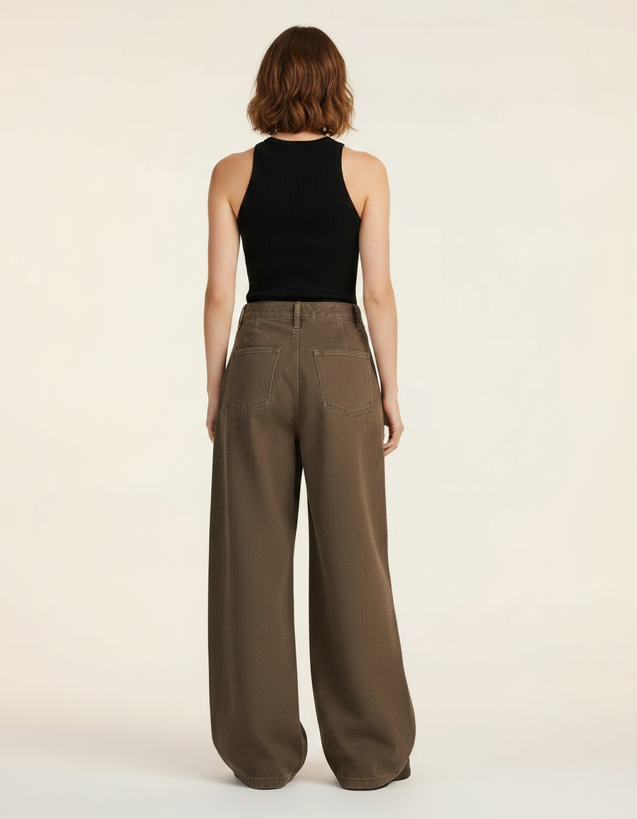 Pantalon Japonais Marron Ample Déstructuré Unisexe - Toile - vue 2