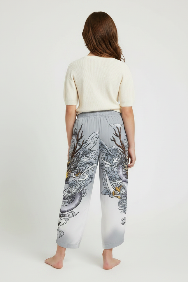 Pantalon Japonais Dragon Gris Ample Enfant - Satin - vue 2