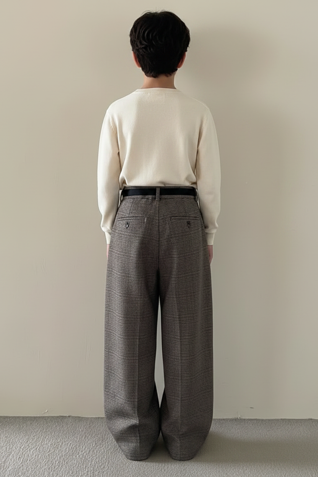 Pantalon Japonais Gris Ample Plissé Décontracté Carreaux - Tweed - vue 2