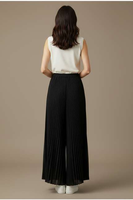 Pantalon Japonais Noir Plissé Fluide Élégant Ample - Polyester - vue 2
