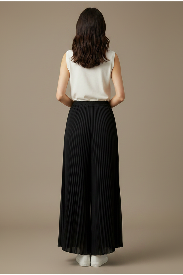 Pantalon Japonais Noir Plissé Fluide Élégant Ample - Polyester - vue 2