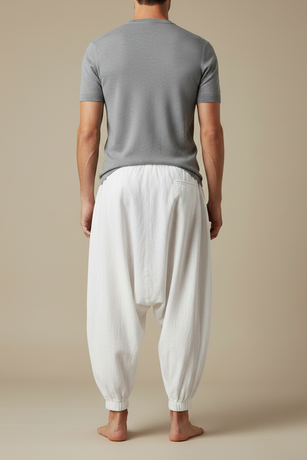 Pantalon Japonais Harem Blanc Coton Lin Ample - vue 2