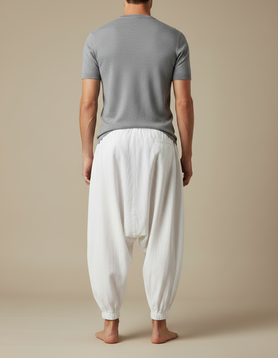 Pantalon Japonais Harem Blanc Coton Lin Ample - vue 2