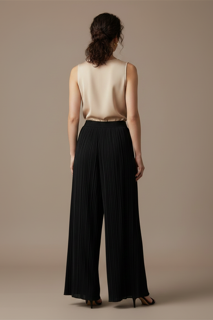 Pantalon Japonais Noir Plissé Ample Fluide Élégant - Polyester - vue 2