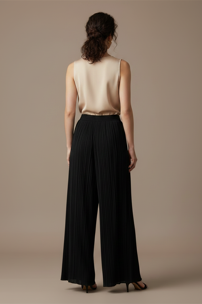 Pantalon Japonais Noir Plissé Ample Fluide Élégant - Polyester - vue 2