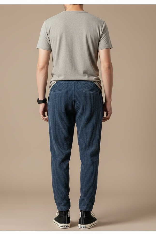 Pantalon Japonais Bleu Côtelé Ample Décontracté - Cordé - vue 2